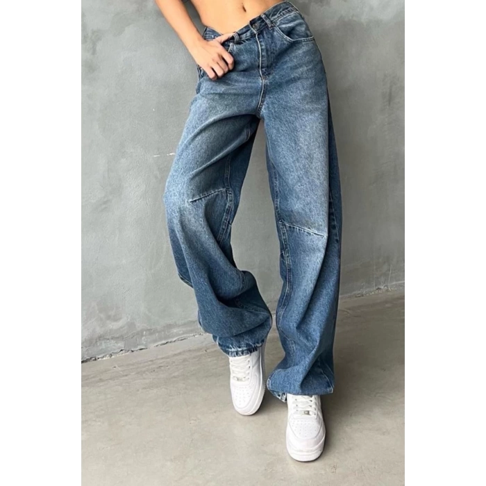 Stil Kadın Moda Denim Kot Pantolon Uzun Geniş Paça Mavi Yüksek Bel Jeans