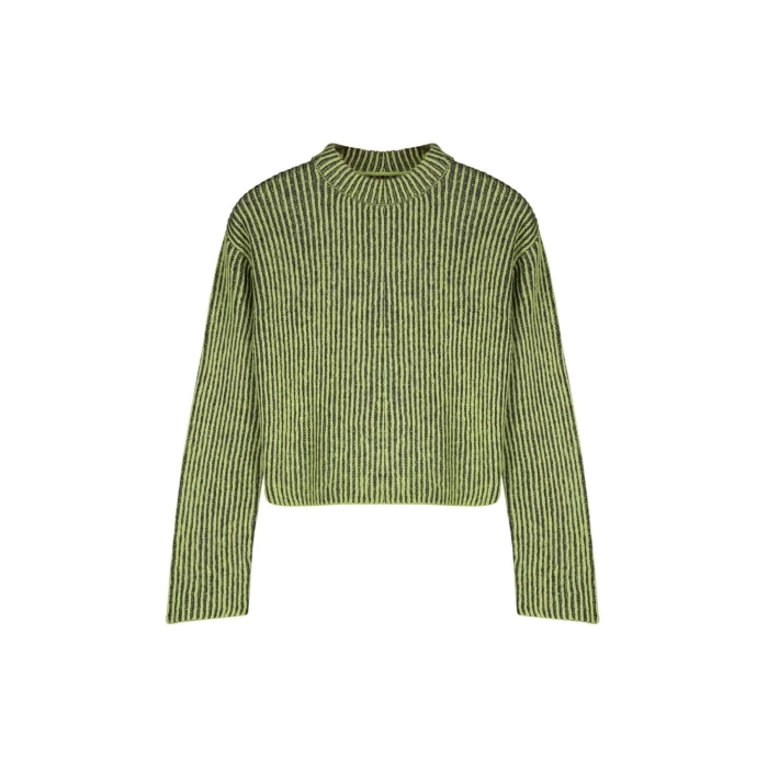 Stil Modern Kadın Crop Standart Kol Bisiklet Yaka Yeşil Yumuşak Dokulu Triko Kazak