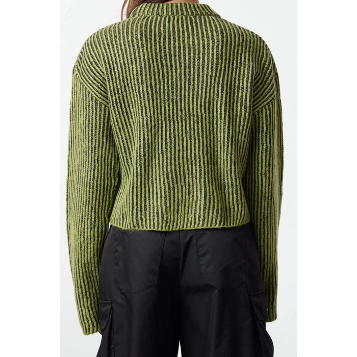 Stil Modern Kadın Crop Standart Kol Bisiklet Yaka Yeşil Yumuşak Dokulu Triko Kazak