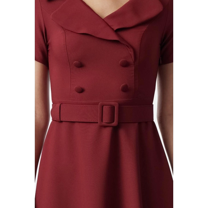 Fashion Style Regular Jacket Collar Midi Length Plain Woven Dress