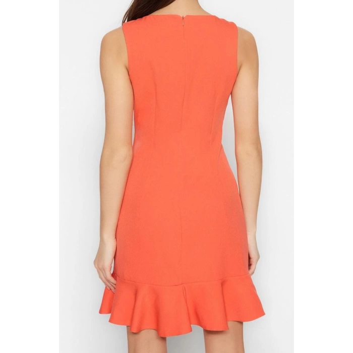 Fashion Style Regular V Neck Mini Length A-Cut Flounce Button Detailed Woven Dress