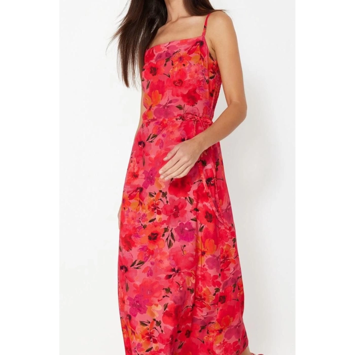 Fashion Style Regular Square Neck Midi Length Polka Dot A Cut Woven Dress