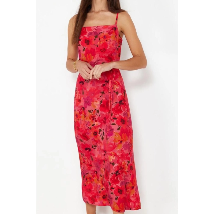 Fashion Style Regular Square Neck Midi Length Polka Dot A Cut Woven Dress