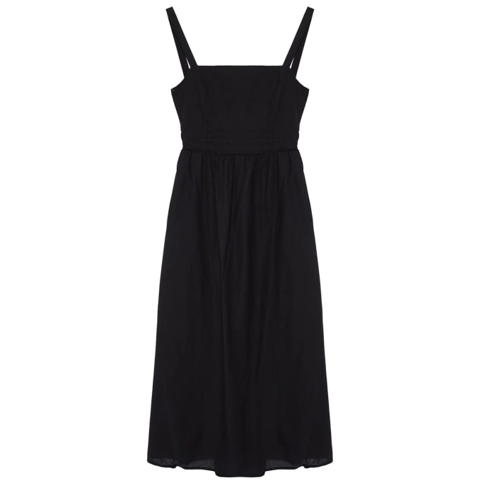 Moda Stil Regular Kare Yaka Midi Boy A Kesim Pamuklu Vual Dokuma Elbise