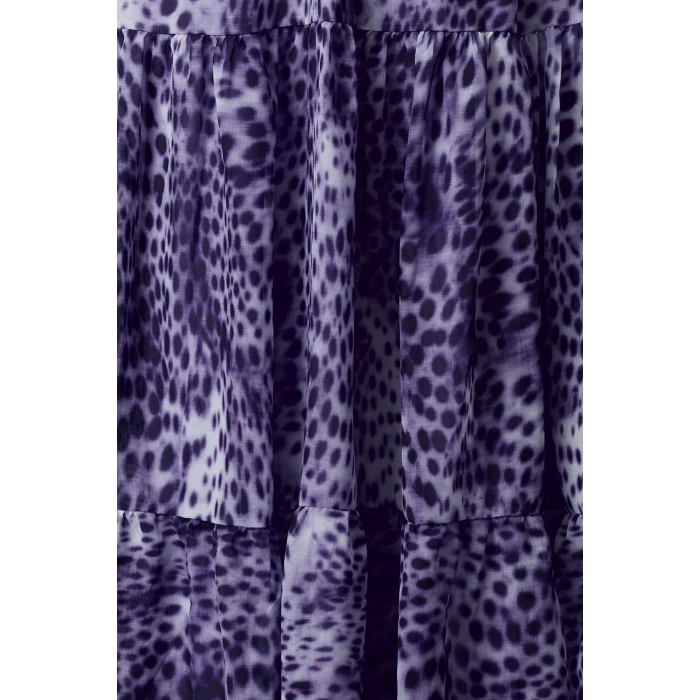 Moda Stil Regular Kalp Yaka Midi Boy Desenli Skater Dokuma Elbise