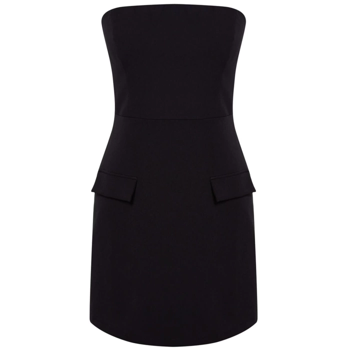 Moda Stil Regular Straplez Mini Boy A Kesim Dokuma Elbise