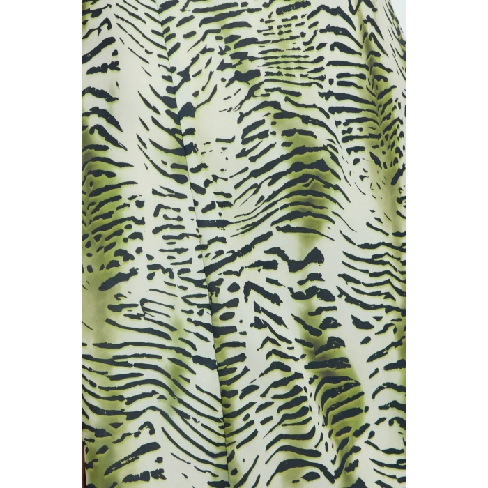 Moda Stil Regular Bisiklet Yaka Mini Boy Leopar Desenli Düz Kesim Saten Dokuma Elbise