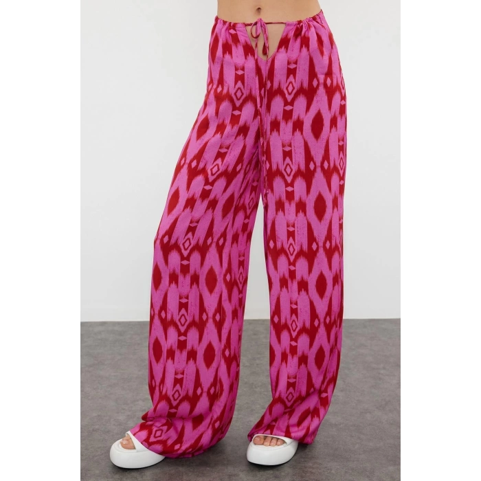 Fashion Woven Tropical V Neck Beach Ethnic Patterned Woven Blouse Trousers Set