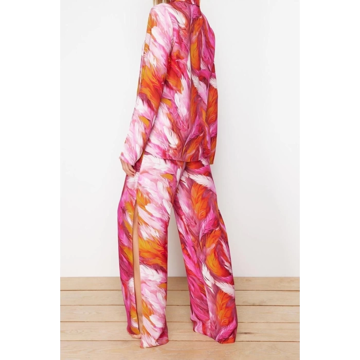 Fashion Knitted Shawl Pattern Shirt Collar Beach Abstract Patterned Woven Shirt Trousers Set