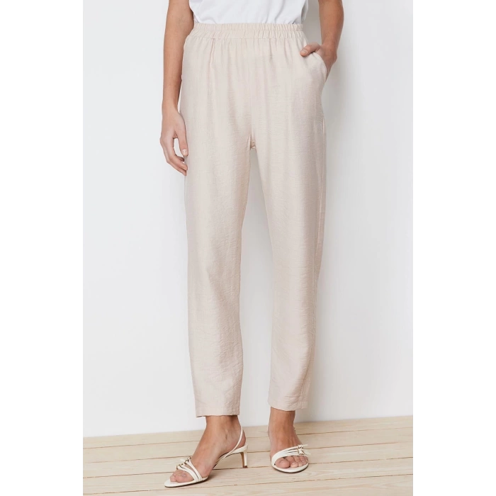 Fashion Crew Neck Balloon Sleeve Casual Daily Linen Look Woven Trousers Tunic Bottom Top Set