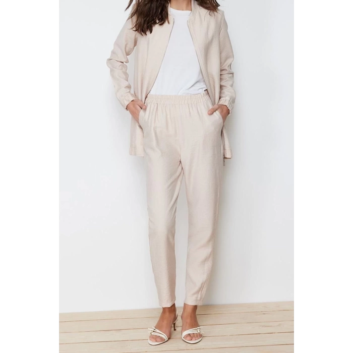 Fashion Crew Neck Balloon Sleeve Casual Daily Linen Look Woven Trousers Tunic Bottom Top Set