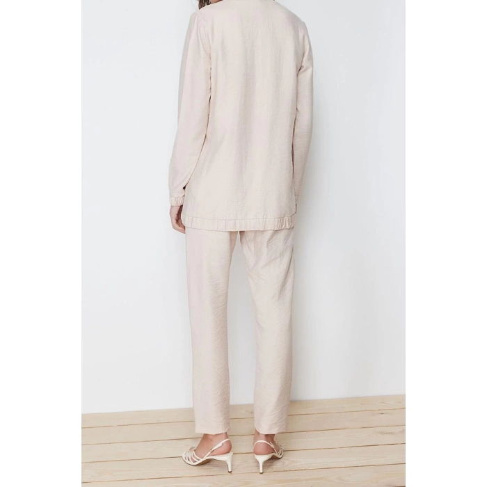 Fashion Crew Neck Balloon Sleeve Casual Daily Linen Look Woven Trousers Tunic Bottom Top Set