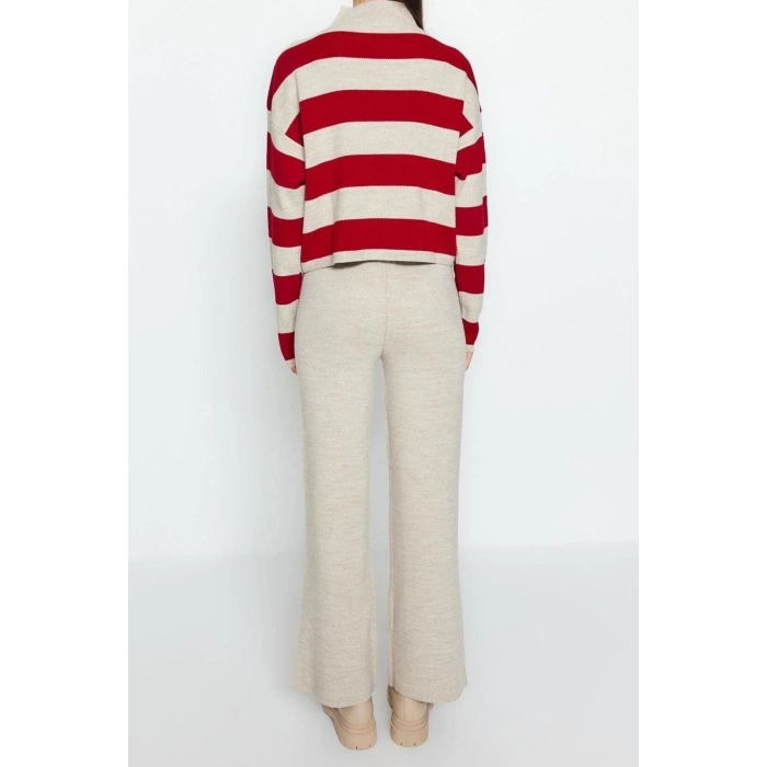 Fashion Knitwear Striped Stand Collar Casual Daily Wide Pattern Striped Knitwear Bottom-Top Set