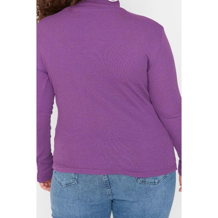Fashion Plus Size Stand Collar Knitted Fit Plain Pattern Casual Daily Regular Long Sleeve Blouse