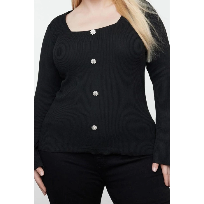Fashion Plus Size Square Neck Knitwear Fit Plain Pattern Casual Daily Regular Long Sleeve Blouse