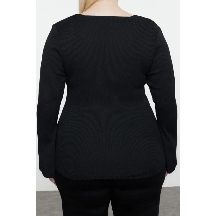 Fashion Plus Size Square Neck Knitwear Fit Plain Pattern Casual Daily Regular Long Sleeve Blouse