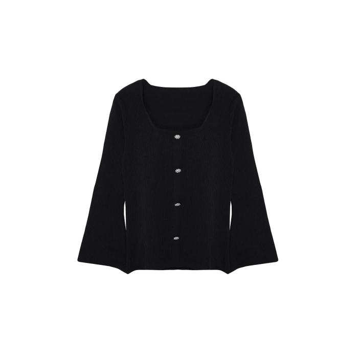Fashion Plus Size Square Neck Knitwear Fit Plain Pattern Casual Daily Regular Long Sleeve Blouse