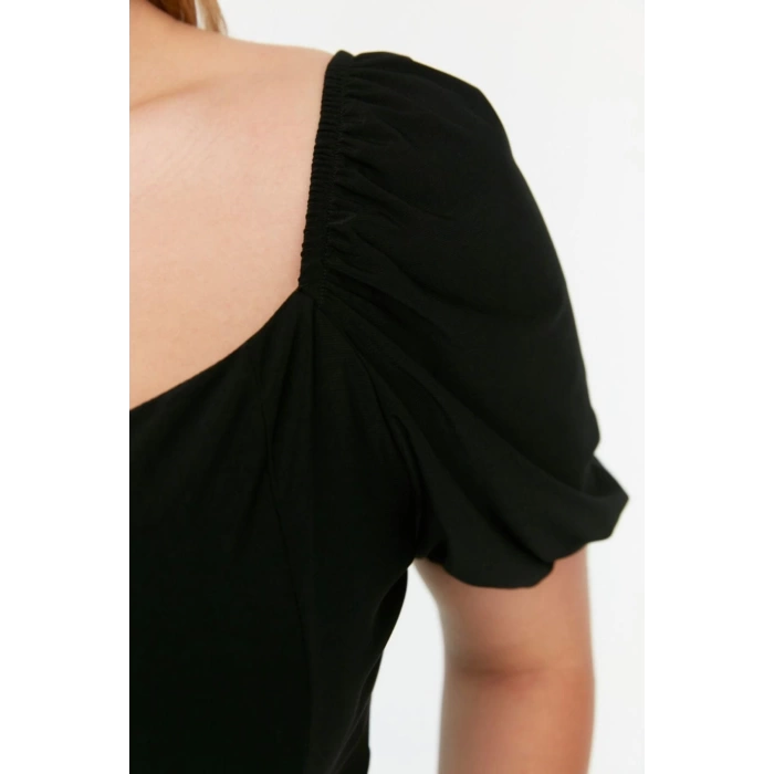Fashion Plus Size Square Collar Knitted Slim Plain Pattern Casual Daily Crop Short Sleeve Blouse