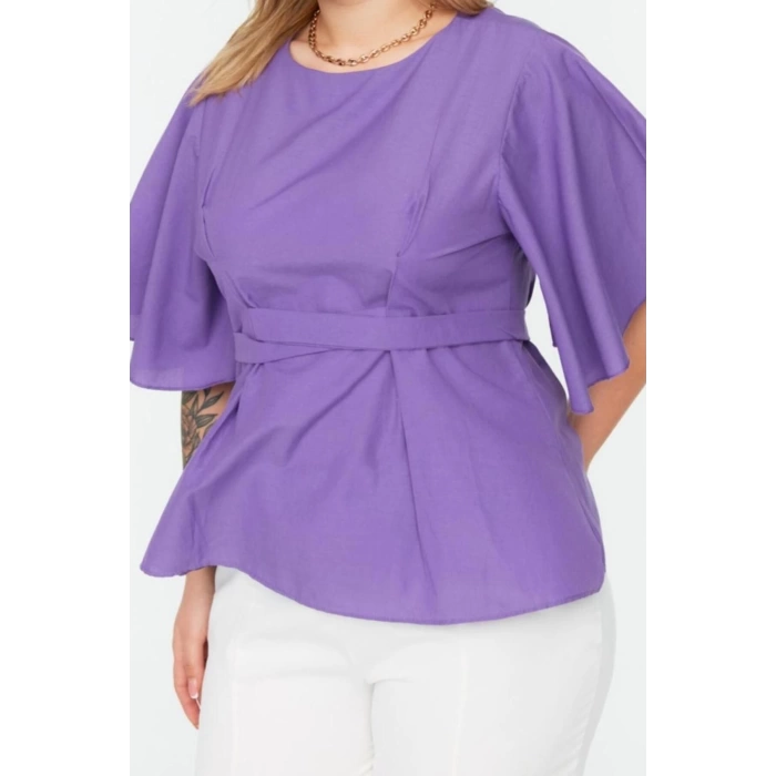Fashion Plus Size Crew Neck Woven Regular Plain Pattern Casual Daily Regular Short Sleeve Blouse