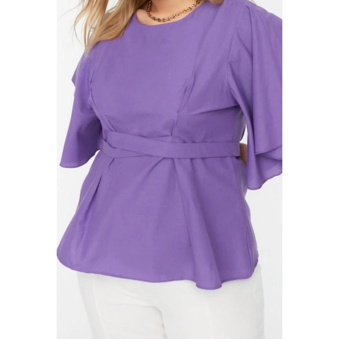Fashion Plus Size Crew Neck Woven Regular Plain Pattern Casual Daily Regular Short Sleeve Blouse