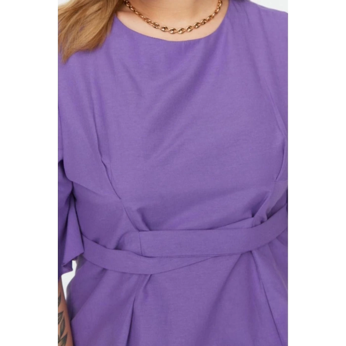 Fashion Plus Size Crew Neck Woven Regular Plain Pattern Casual Daily Regular Short Sleeve Blouse