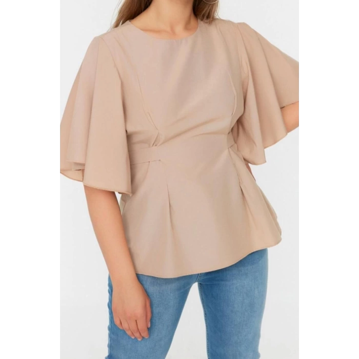 Fashion Plus Size Crew Neck Woven Regular Plain Pattern Casual Daily Regular Short Sleeve Blouse