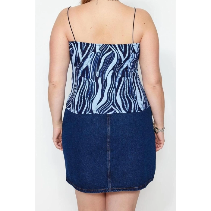 Fashion Plus Size Square Collar Knitted Fit Printed Pattern Casual Daily Crop Top Strappy Sleeve Blouse