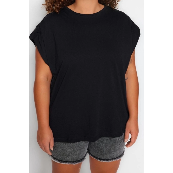 Fashion Plus Size Crew Neck Knitted Relaxed Plain Pattern Casual Daily Regular Sleeveless Blouse