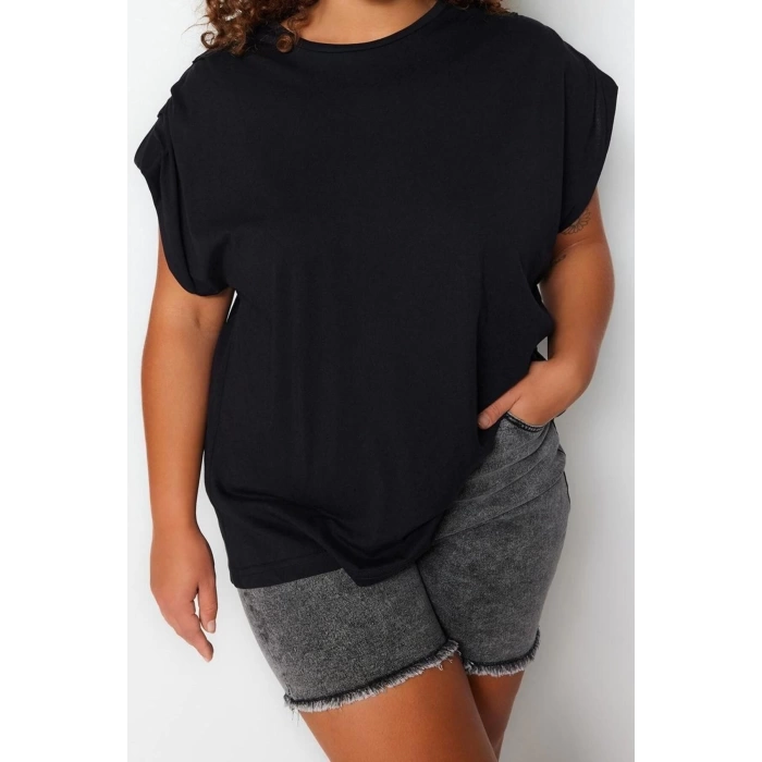 Fashion Plus Size Crew Neck Knitted Relaxed Plain Pattern Casual Daily Regular Sleeveless Blouse