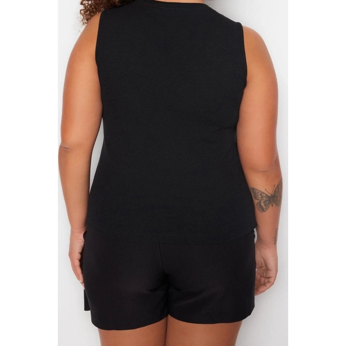 Fashion Plus Size Crew Neck Knitted Fit Plain Pattern Casual Daily Regular Sleeveless Blouse