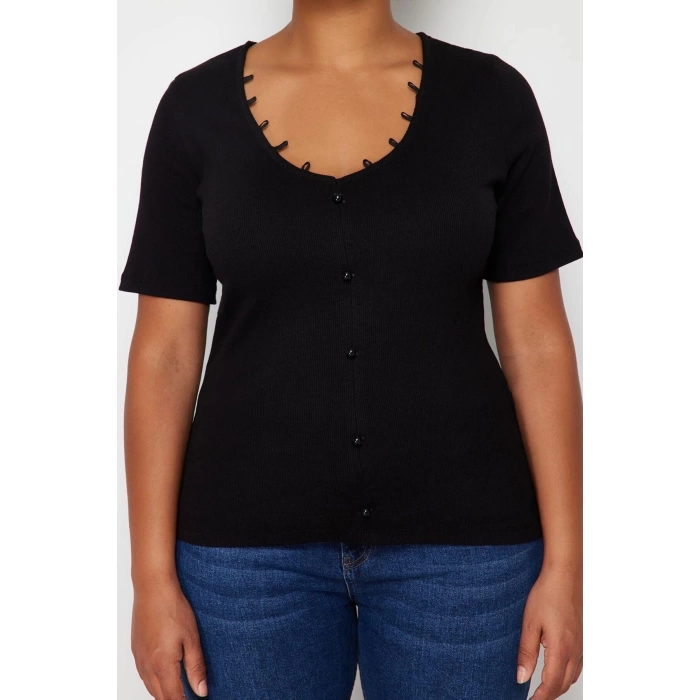 Fashion Plus Size V Neck Knitted Fit Plain Pattern Casual Daily Regular Three Quarter Sleeve Blouse