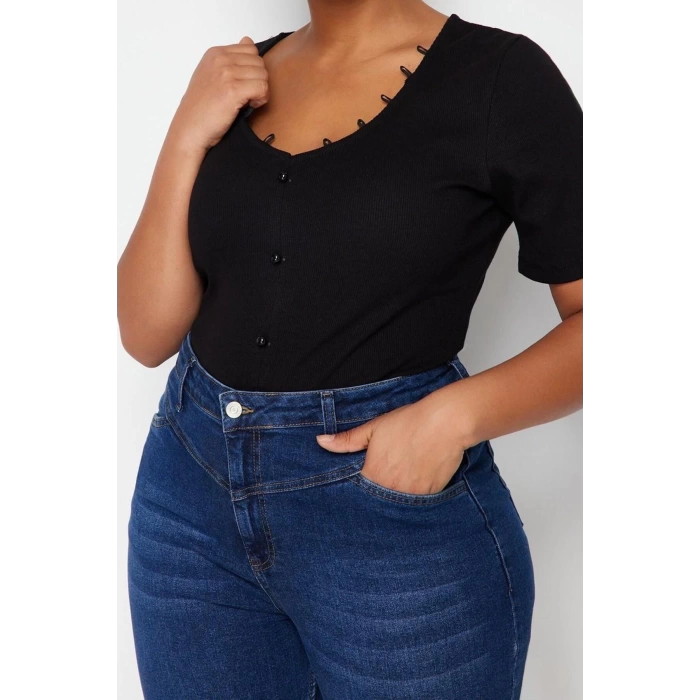 Fashion Plus Size V Neck Knitted Fit Plain Pattern Casual Daily Regular Three Quarter Sleeve Blouse