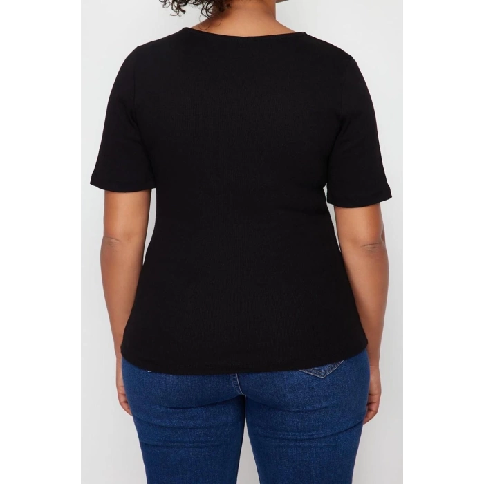 Fashion Plus Size V Neck Knitted Fit Plain Pattern Casual Daily Regular Three Quarter Sleeve Blouse