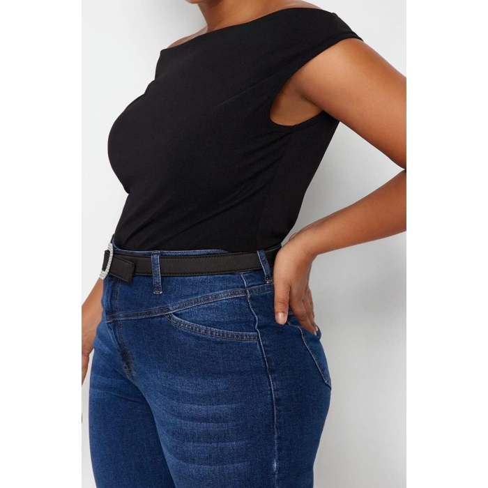 Fashion Plus Size Boat Neck Knitted Fit Plain Pattern Casual Daily Regular Strappy Sleeve Blouse