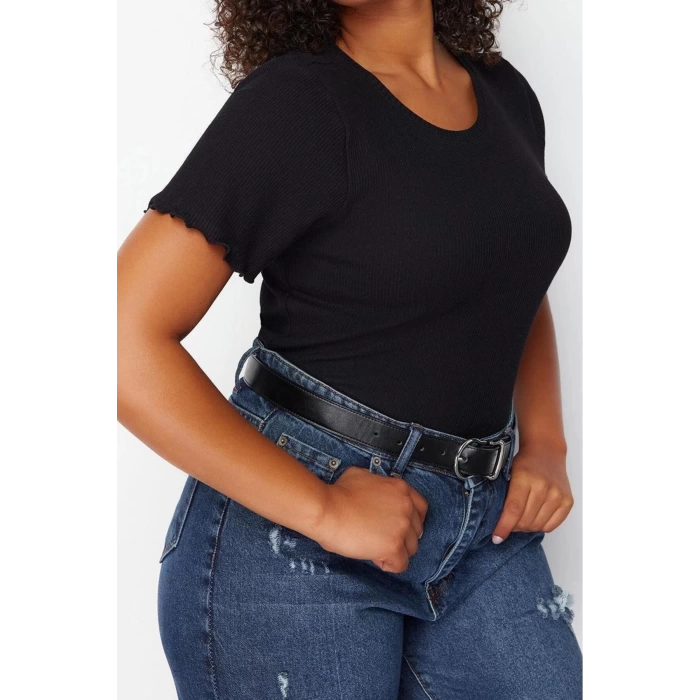 Fashion Plus Size Crew Neck Knitted Fit Geometric Pattern Casual Daily Regular Short Sleeve Blouse