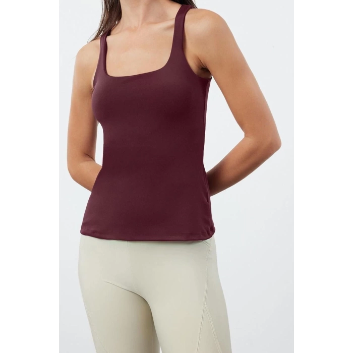 Fashion Square Collar Knitted Fit Plain Pattern Sportswear Regular Strappy Sleeve Blouse