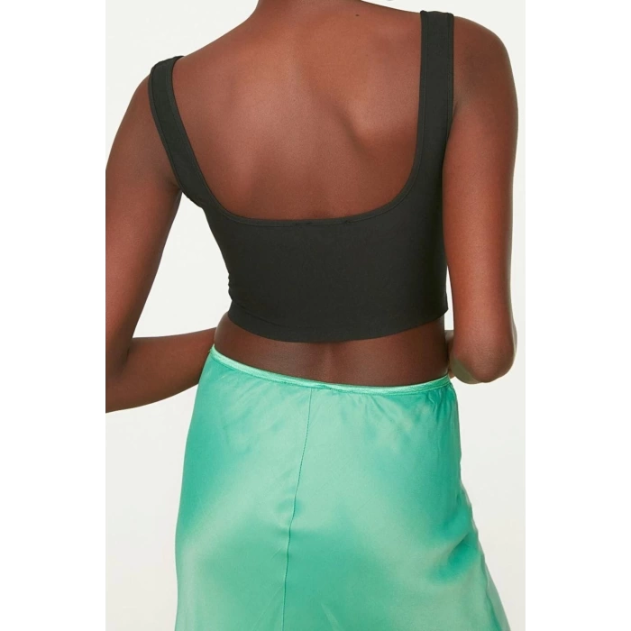 Fashion Heart Neck Woven Regular Plain Pattern Chic Evening Crop Strap Sleeve Blouse