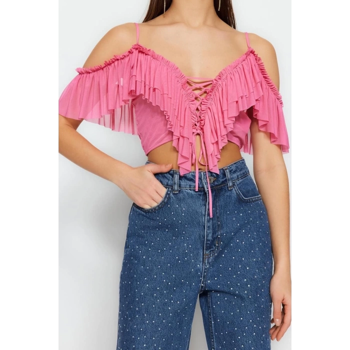 Fashion V Neck Knitted Regular Plain Pattern Chic Night Crop Short Sleeve Blouse