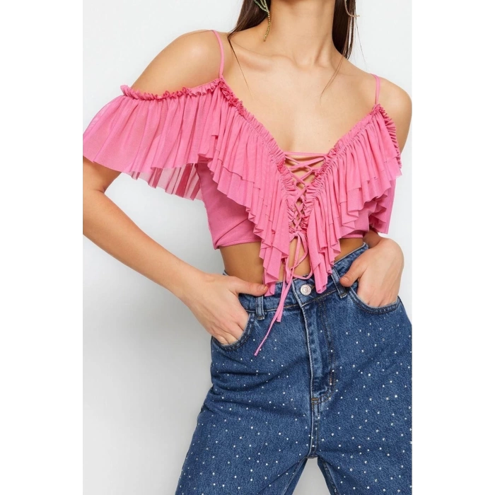 Fashion V Neck Knitted Regular Plain Pattern Chic Night Crop Short Sleeve Blouse