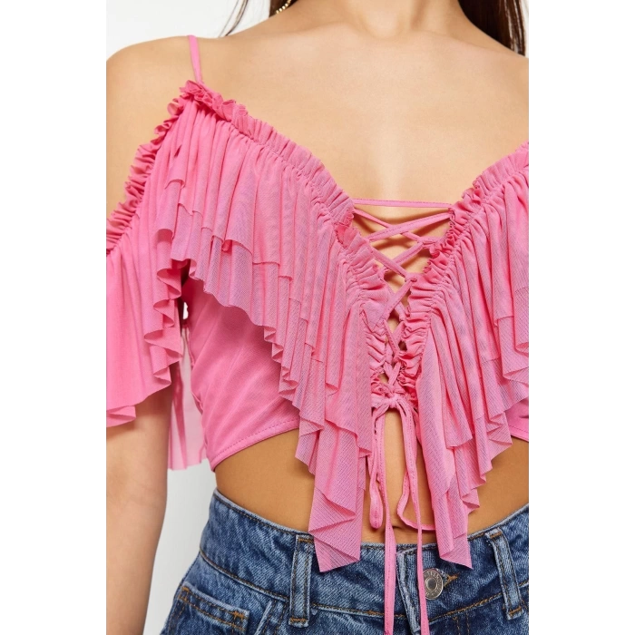 Fashion V Neck Knitted Regular Plain Pattern Chic Night Crop Short Sleeve Blouse