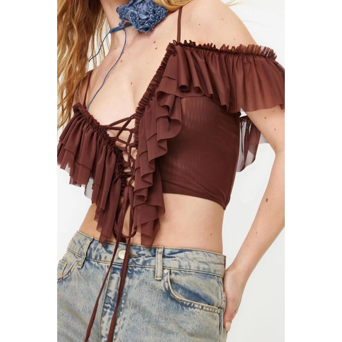 Fashion V Neck Knitted Regular Plain Pattern Chic Night Crop Short Sleeve Blouse