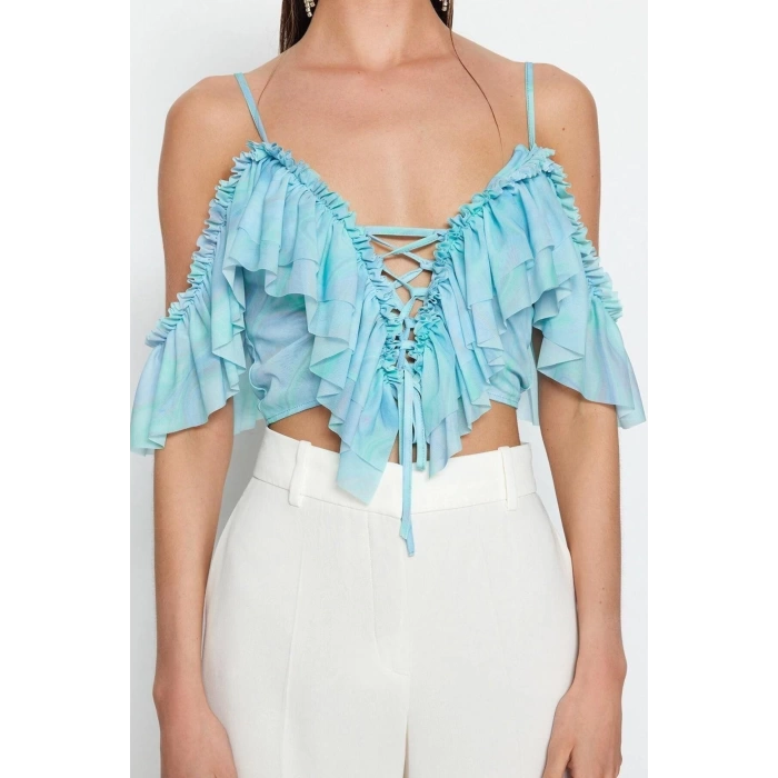 Fashion V Neck Knitted Regular Plain Pattern Chic Night Crop Short Sleeve Blouse
