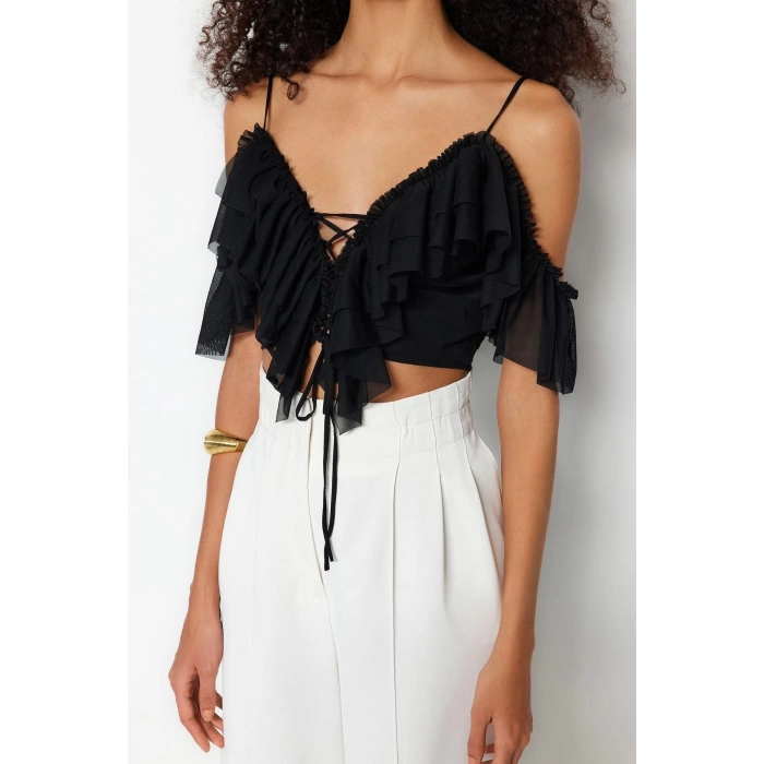 Fashion V Neck Knitted Regular Plain Pattern Chic Night Crop Short Sleeve Blouse
