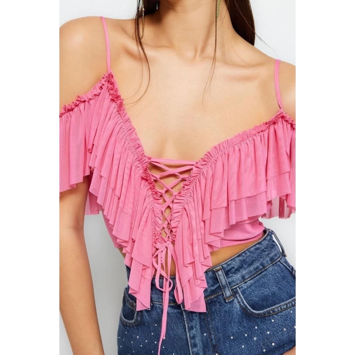 Fashion V Neck Knitted Regular Plain Pattern Chic Night Crop Short Sleeve Blouse