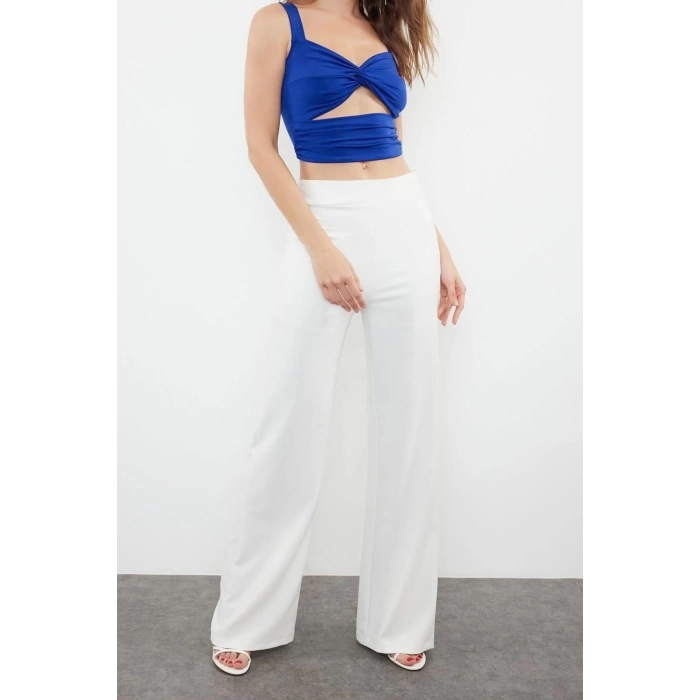 Moda Kalp Yaka Örme Fit Düz Desen Şık gece Crop Askılı Kol Bluz