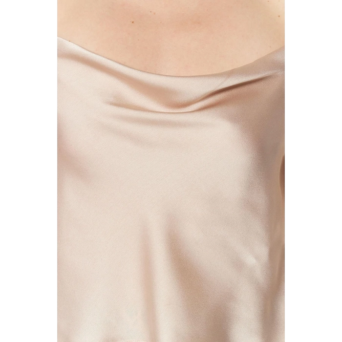 Fashion Cowl Neck Woven Regular Plain Pattern Casual Daily Regular Strappy Sleeve Blouse
