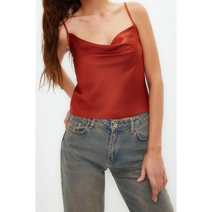 Fashion Cowl Neck Woven Regular Plain Pattern Casual Daily Regular Strappy Sleeve Blouse
