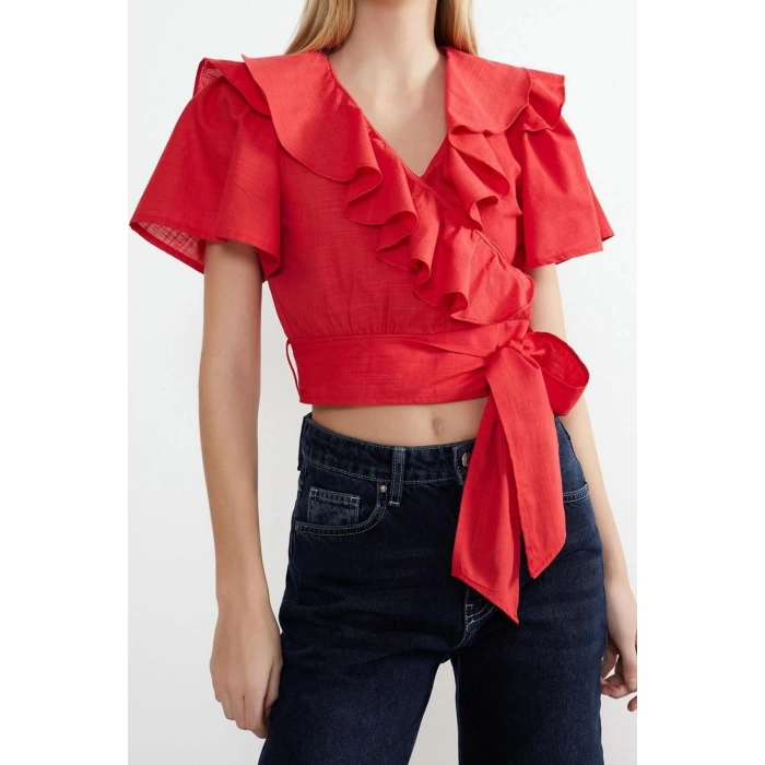 Fashion Double Breasted Woven Regular Plain Pattern Casual Daily Regular Short Sleeve Blouse