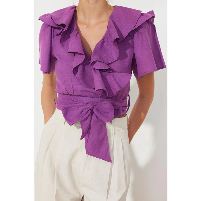 Fashion Double Breasted Woven Regular Plain Pattern Casual Daily Regular Short Sleeve Blouse