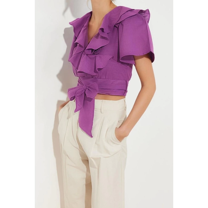 Fashion Double Breasted Woven Regular Plain Pattern Casual Daily Regular Short Sleeve Blouse